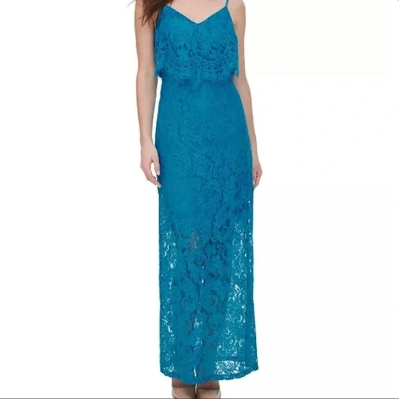 guess bridesmaid dresses GUESS Women's Dress Blue Sleeveless V Neck Maxi Sheath Dress Party Dress  Sz: S